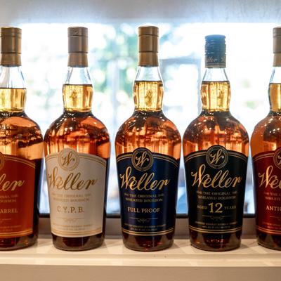 Assorted Weller bourbon bottles.