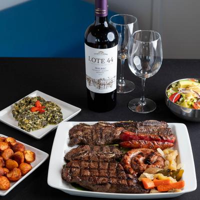 Various served meals and drinks.