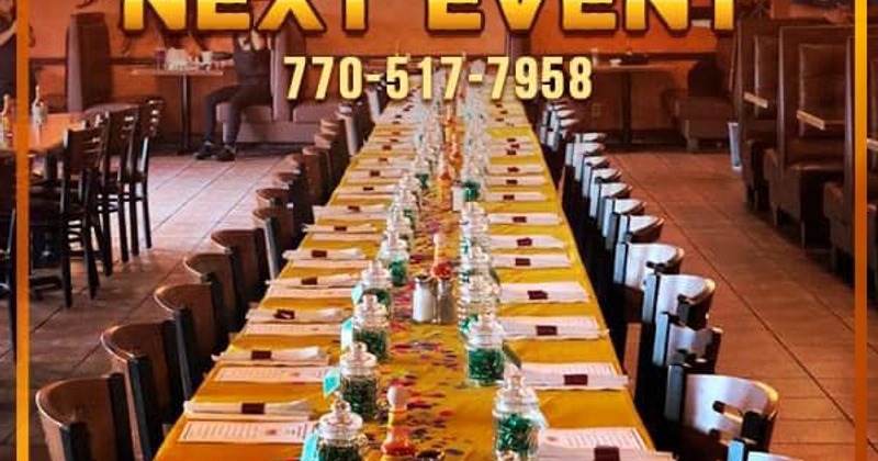 Interior, a long set dining table