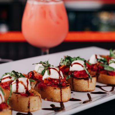 Bruschetta and Coconut Aperol Margarita.