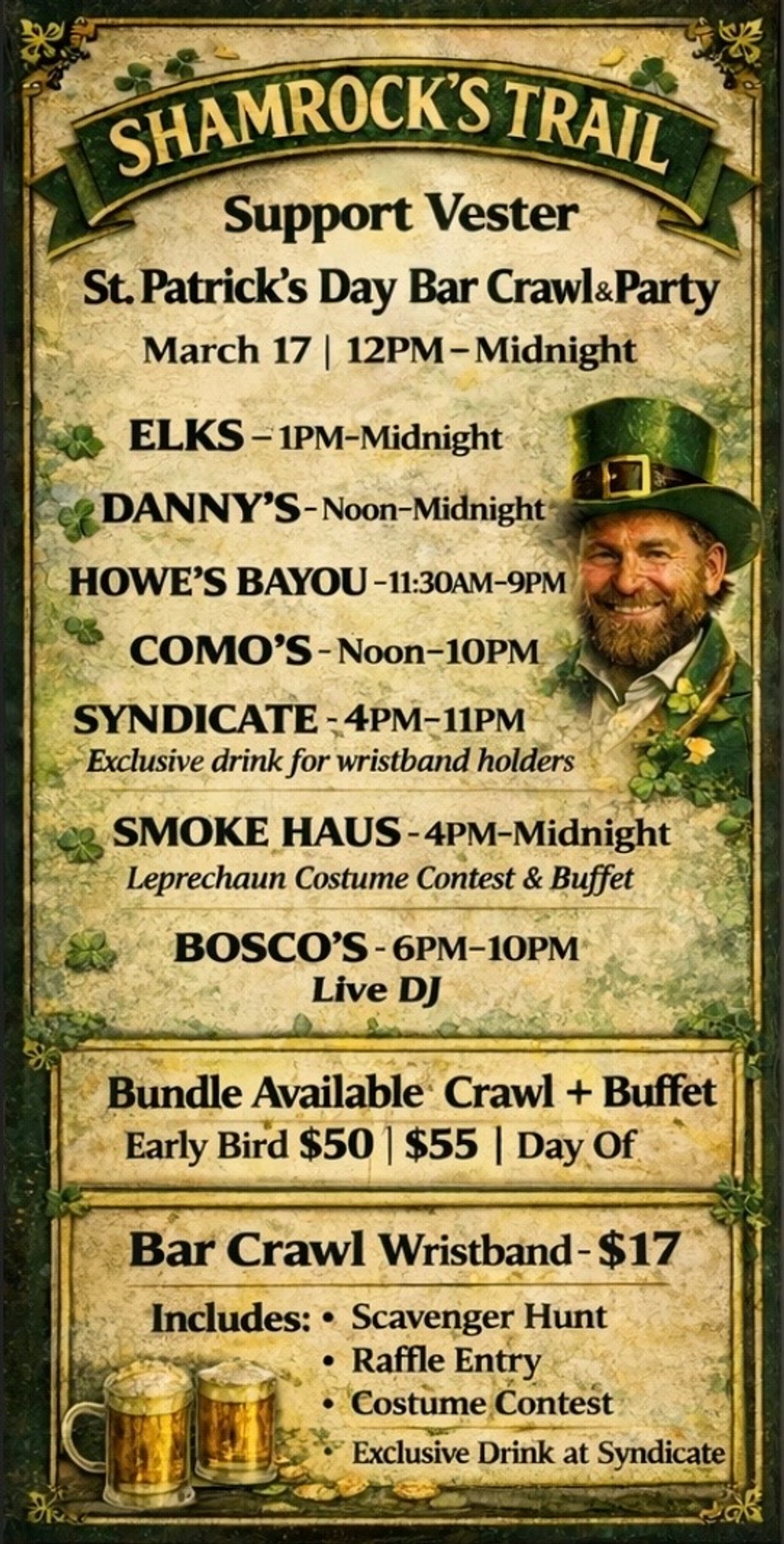St Patrick's Day Bar Crawl & Buffet Bundle event photo