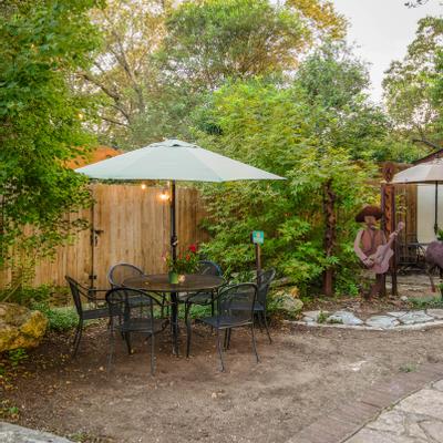 Table with parasol in patio area