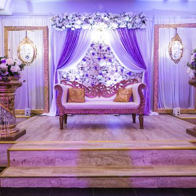 A sofa on a raised podium