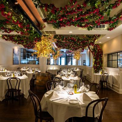 Interior, dining area, tables ready for guests.