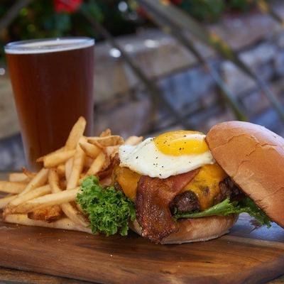 hangover burger with a pint of beer