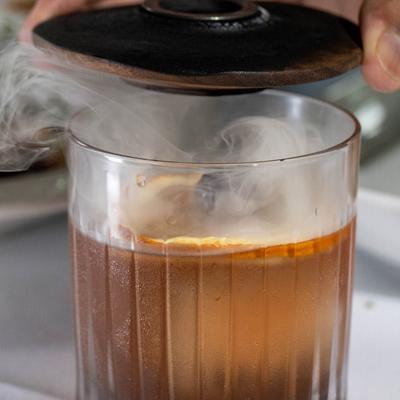 Smoked Old Fashioned close up.