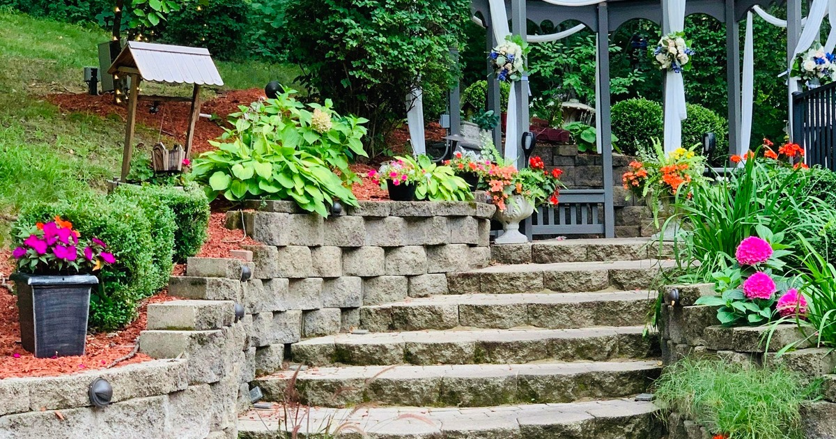 Brick staircase leading to gazebo