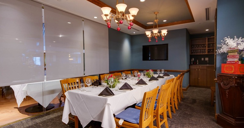 Seating area with tables ready for guests