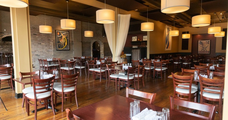 Interior, dining area with tables and chairs