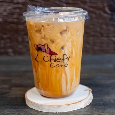 OMG Caramel Latte served in Chiefy Cafe cup.