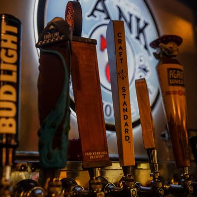 Bar, beer taps closeup