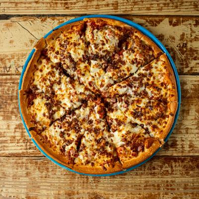 Ultimate Meat Pizza, top view.