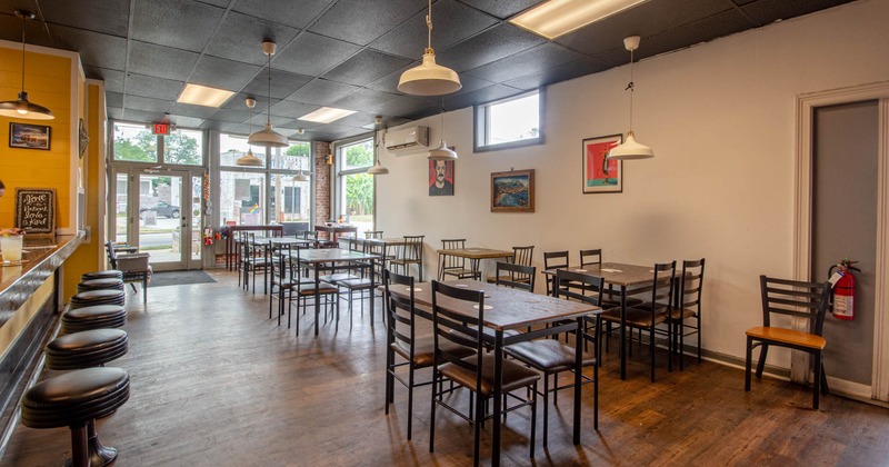 Interior, tables in seating area
