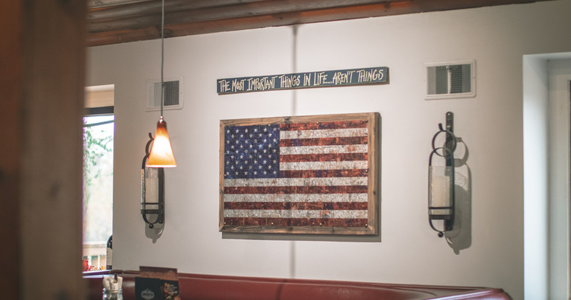 Interior, flag of the United States mounted on wall