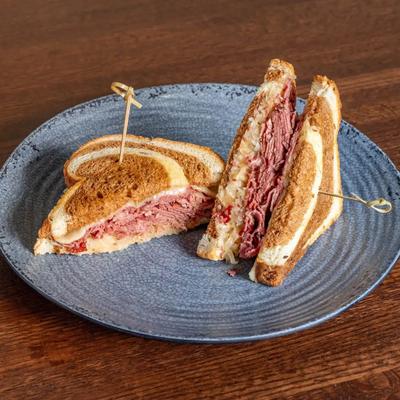 Corned beef and Swiss sandwich.