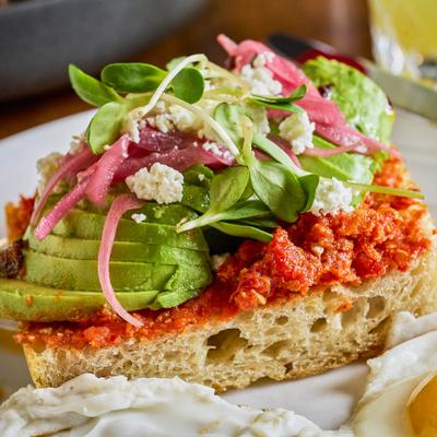 Served avocado toast.