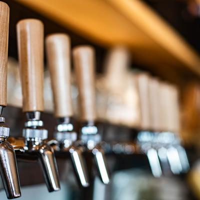 Beer taps, close up.