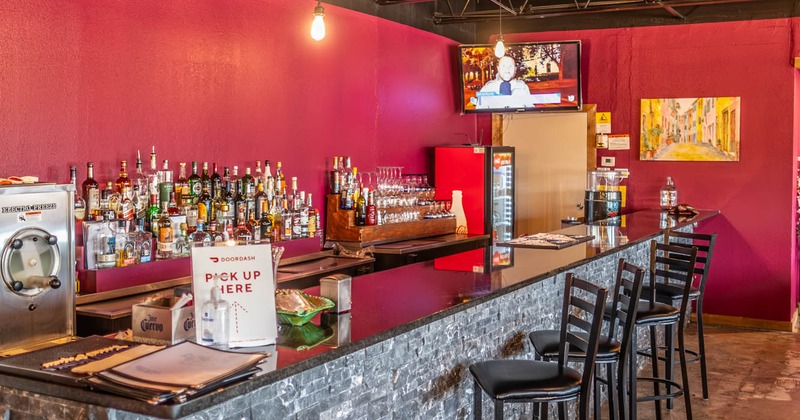 Interior, bar and bar stools