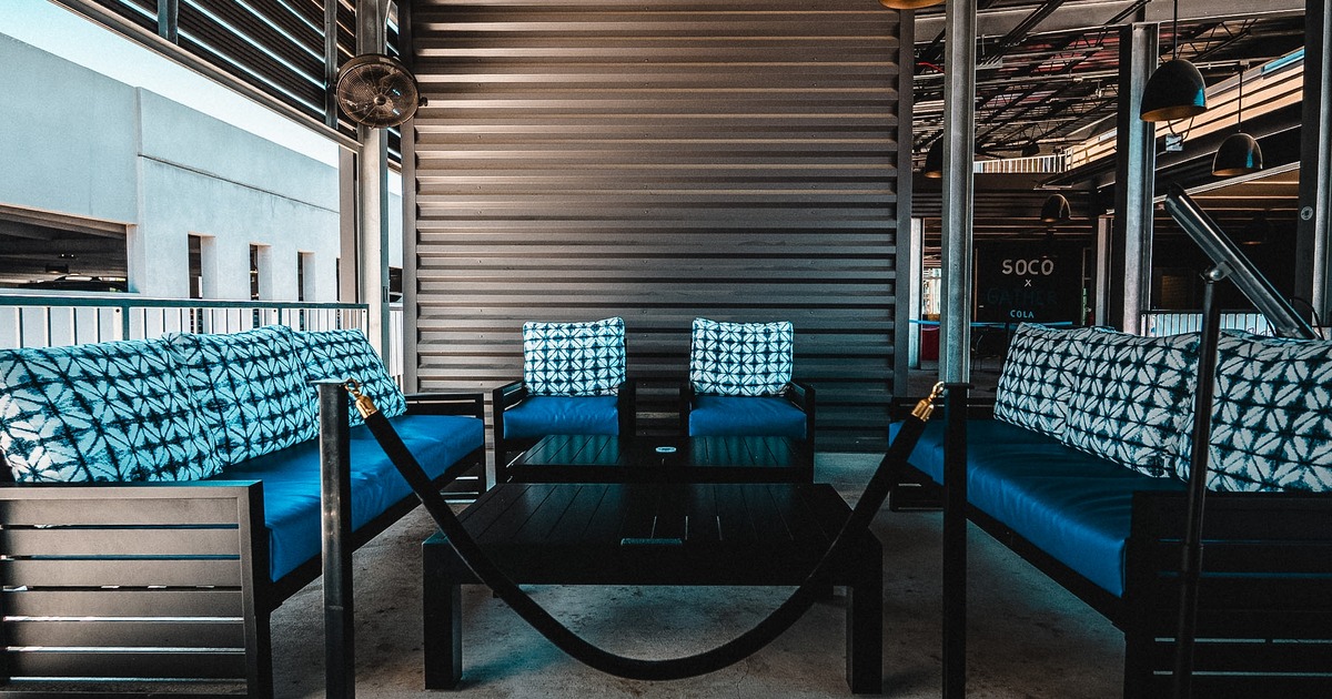 Lounge area behind rope barriers