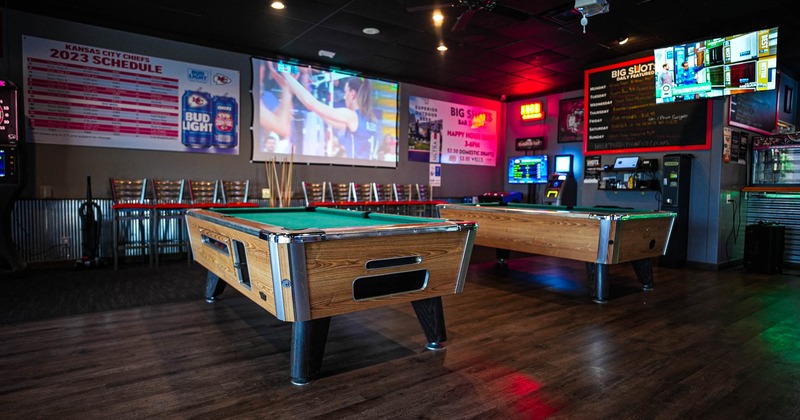 Interior, pool tables
