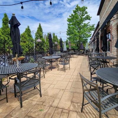 Tables and seats in the patio, daylight