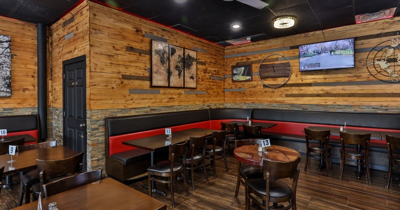 Interior, tables with benches