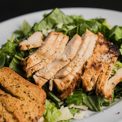 Chicken Caesar salad with house made croutons.