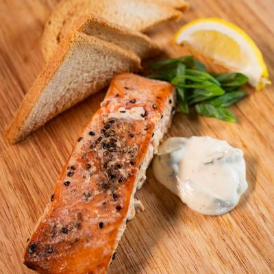 Maple Bourbon Smoked Salmon.