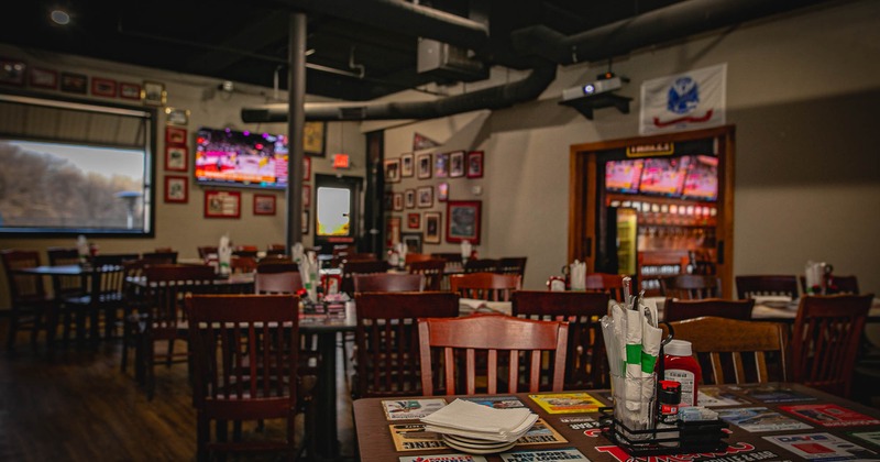 Interior, tables and chairs ready for guests