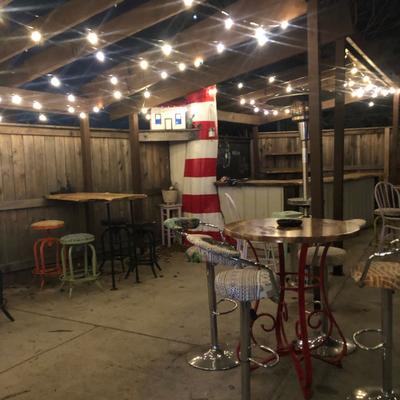 Exterior, seating area with stools