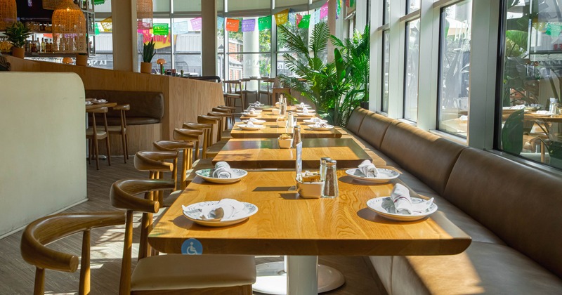 Interior, tables and chairs lined up