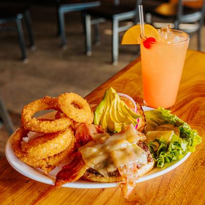Avocado Bacon Cheeseburger served