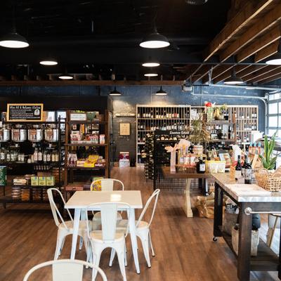 Tables and chairs in the restaurant's dining area.