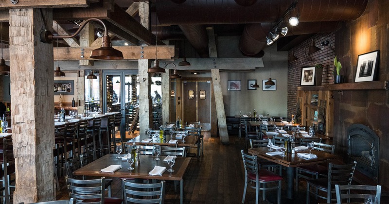 Interior, tables and chairs in dining area