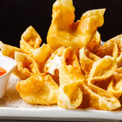 Fried Crab Rangoon, close up.