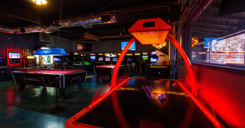 Restaurant indoors, pool table, chairs and tables