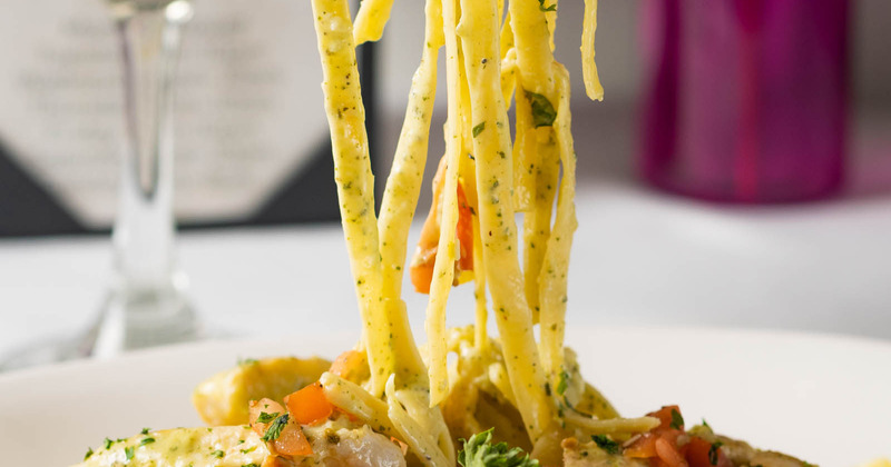 Pasta dish being eaten