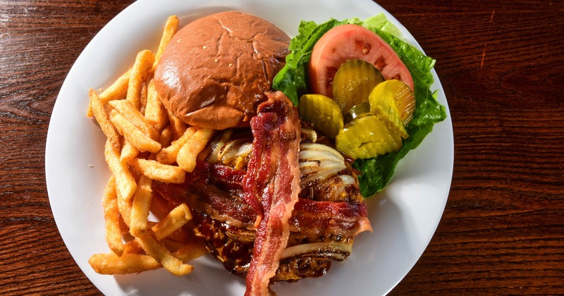 BBQ burger with fries