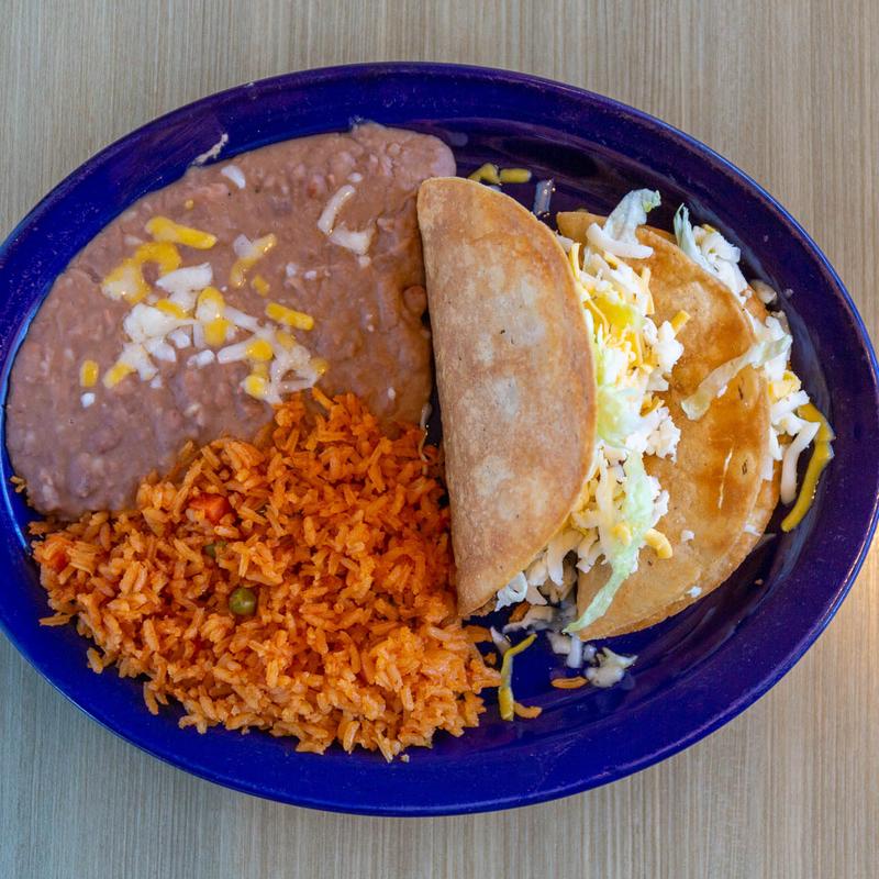 Two Beef Tacos, and Rice and Beans photo