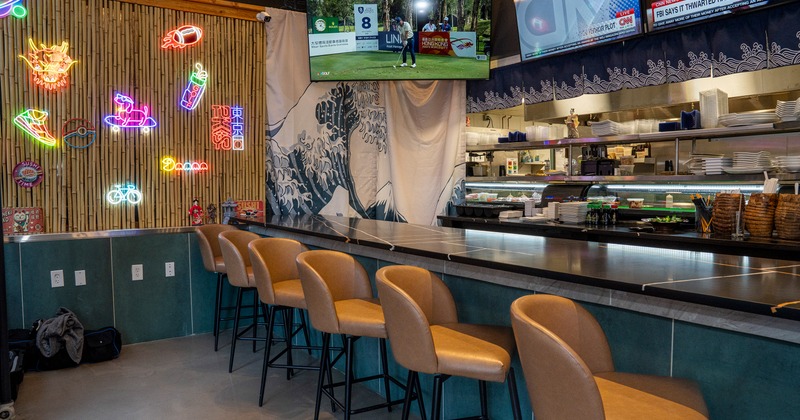Interior of a sushi restaurant, bar area