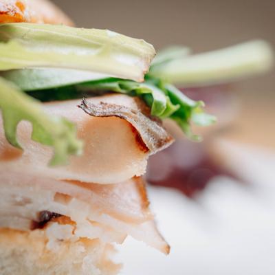 Turkey sandwich, close-up.
