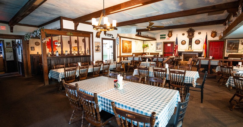 Interior, tables and chairs all lined up