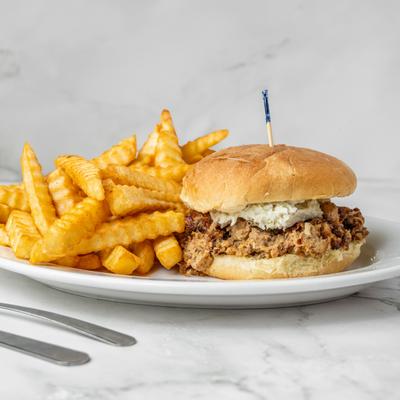 Pork BBQ Sandwich with crispy french fries.