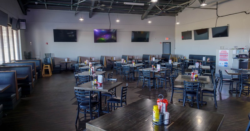 Interior, dining area with tables and chairs