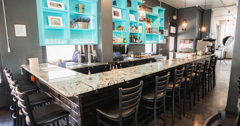 Interior, bar and bar stools