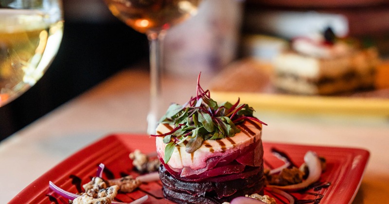 Roasted beet tower, with herbs and cheese