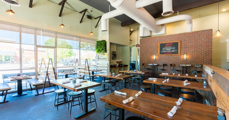 Interior space, dining area with set tables