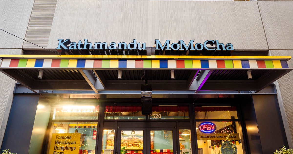 Katmandu Momocha restaurant storefront with signage