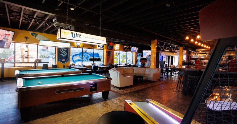 Interior, wide view to the diner and fun room