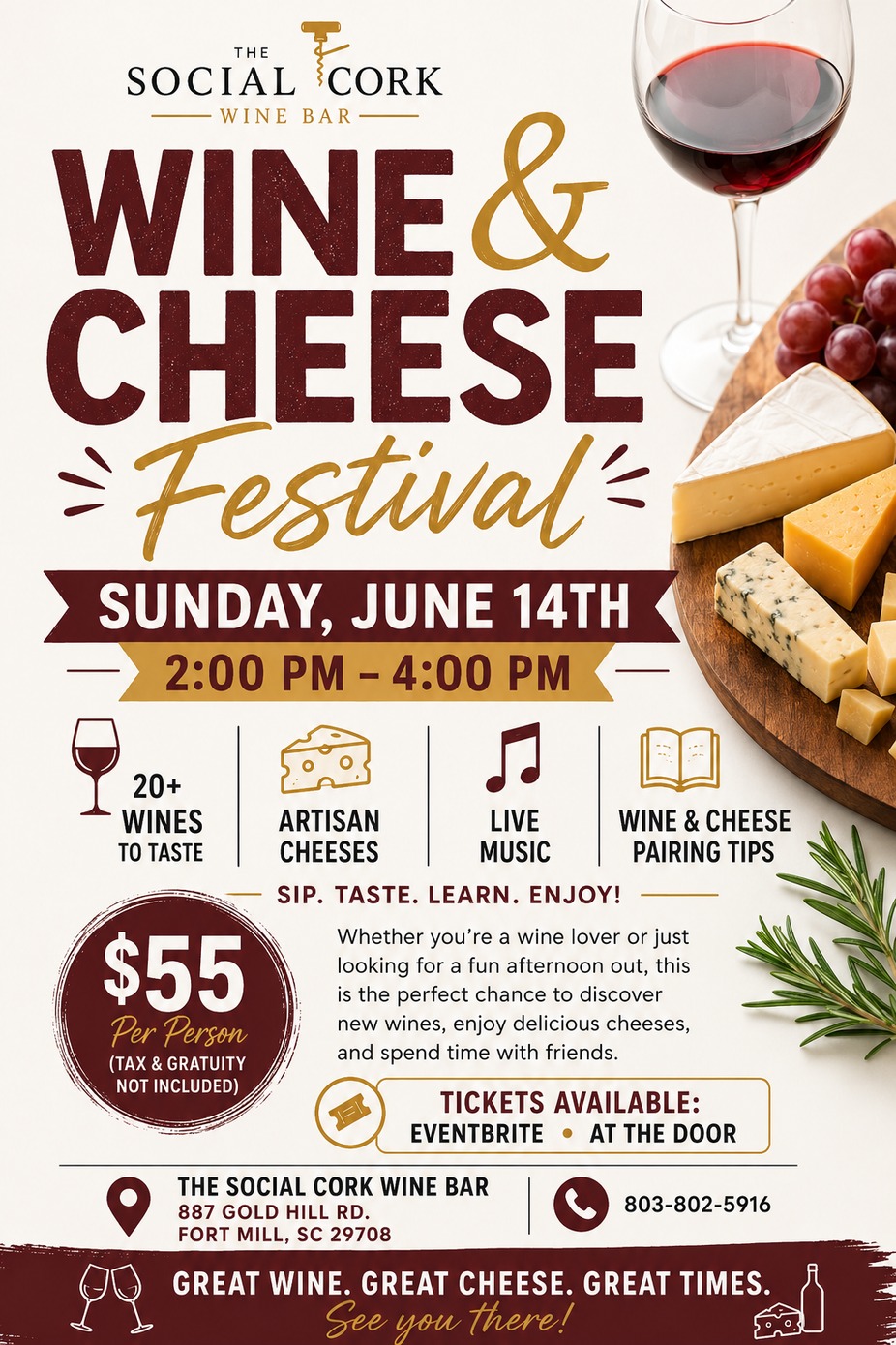 🍷🧀 Wine & Cheese Festival This Sunday! 🧀🍷 event photo